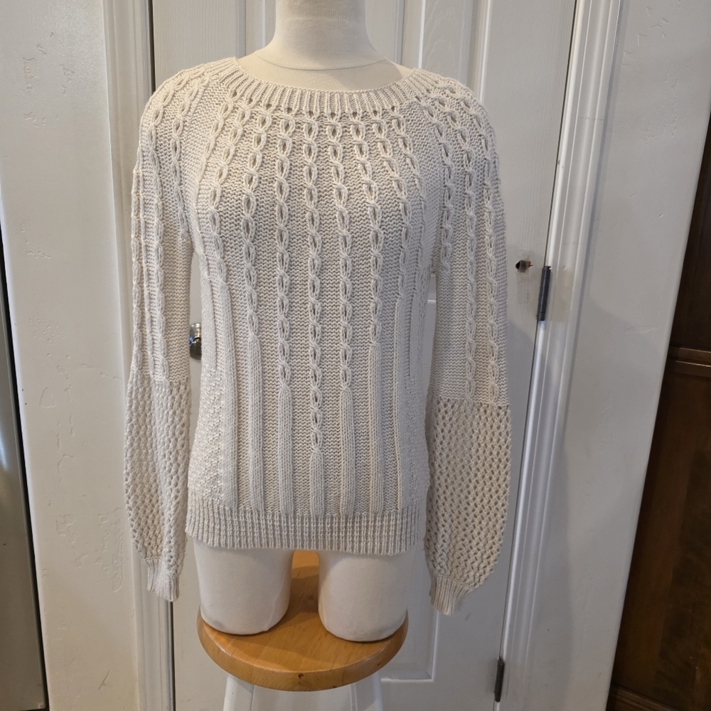 Anthropologie Guinevere Purl Wise Wool Blend Chunky Ballon Sleeve Sweater Sz XS